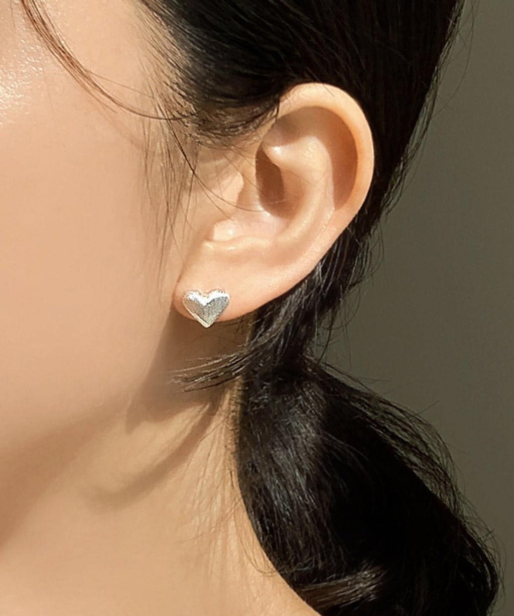 Matte Puffy Heart Stud Earrings