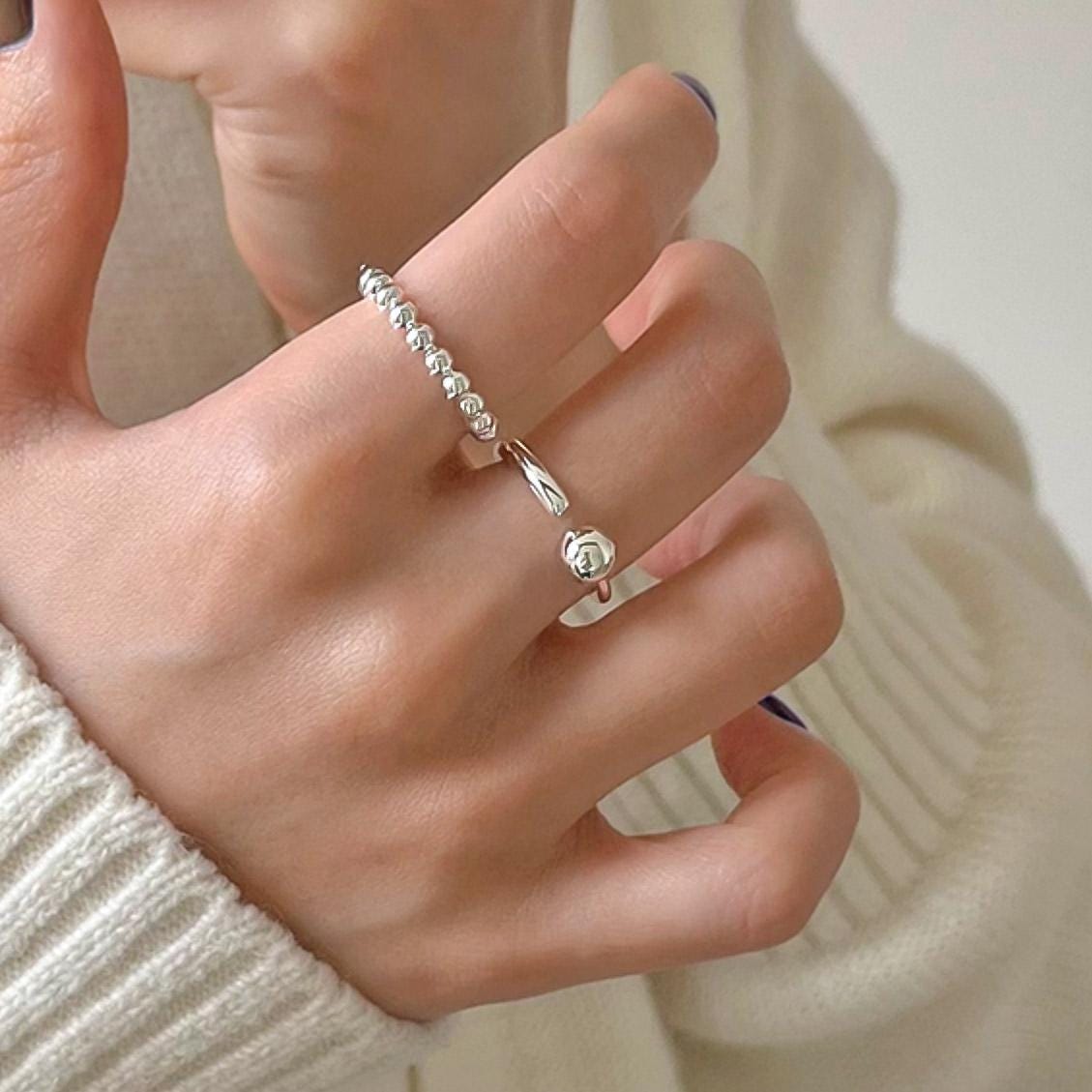 Solid Silver Ball Beaded Ring