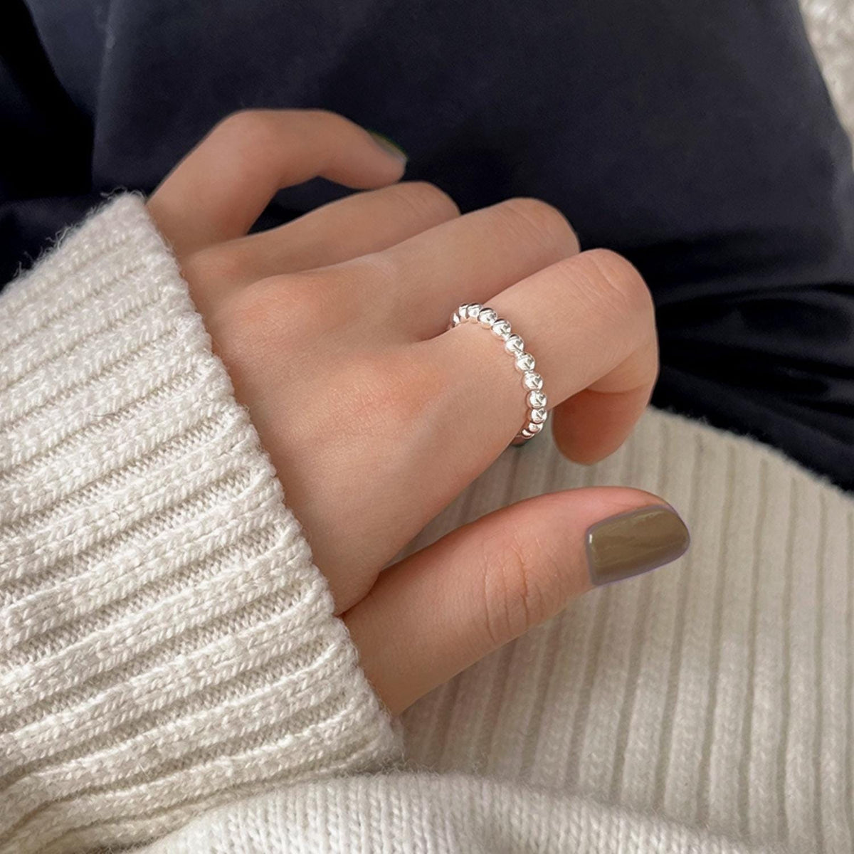 Solid Silver Ball Beaded Ring