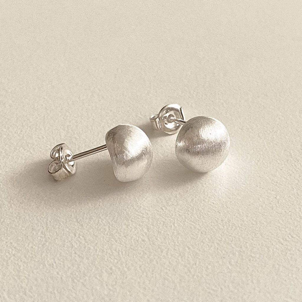 Brushed Domed Silver Stud Earrings