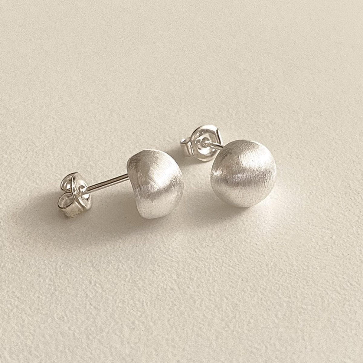 Brushed Domed Silver Stud Earrings