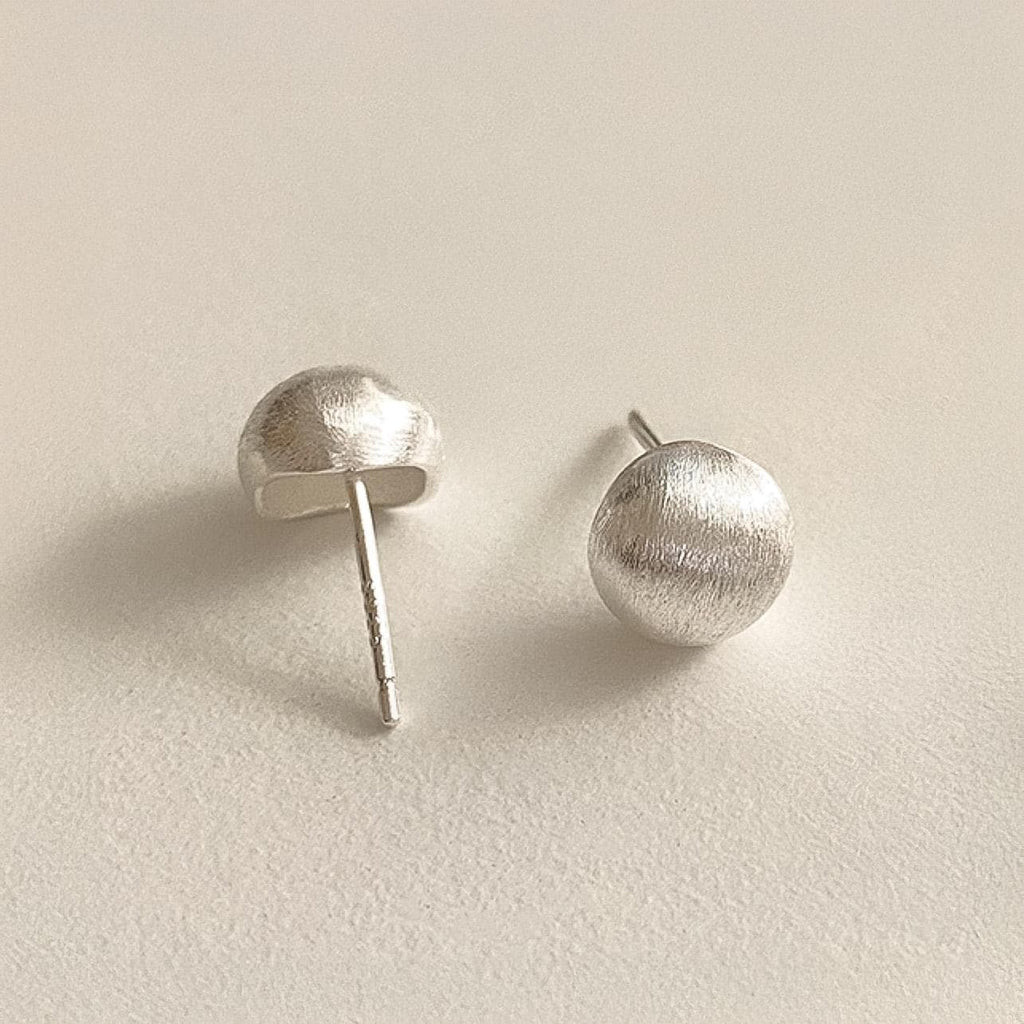 Brushed Domed Silver Stud Earrings