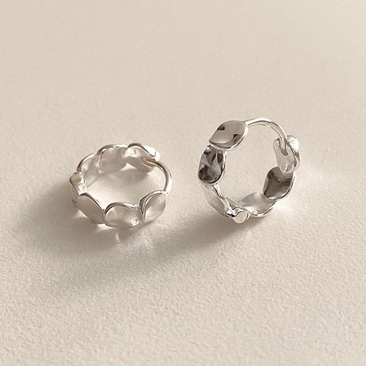 Organic Petal Silver Huggie Earrings