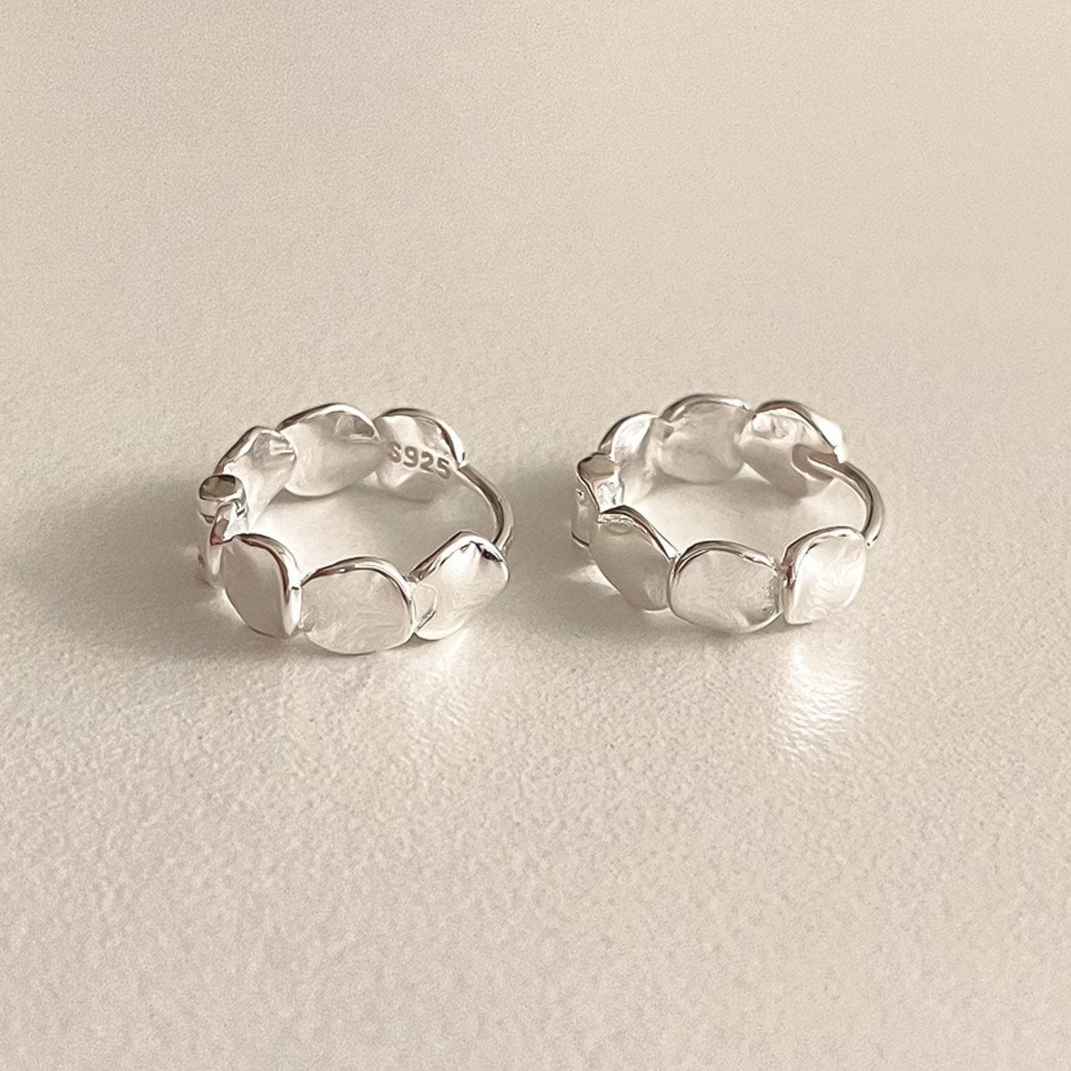 Organic Petal Silver Huggie Earrings