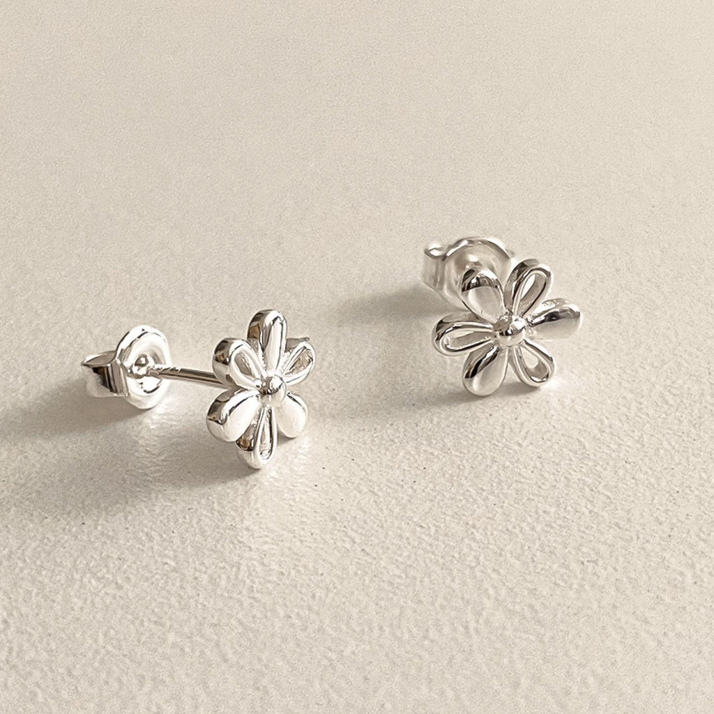 Sculptural Silver Daisy Stud Earrings
