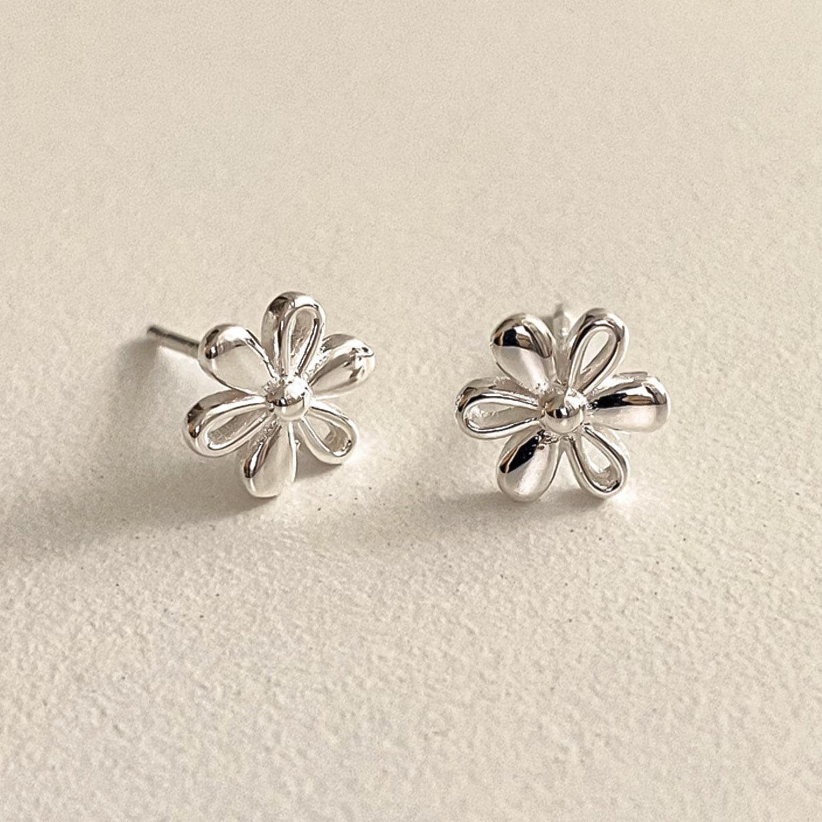 Sculptural Silver Daisy Stud Earrings