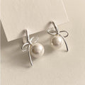 Ribbon Pearl Dangle Huggie Earrings