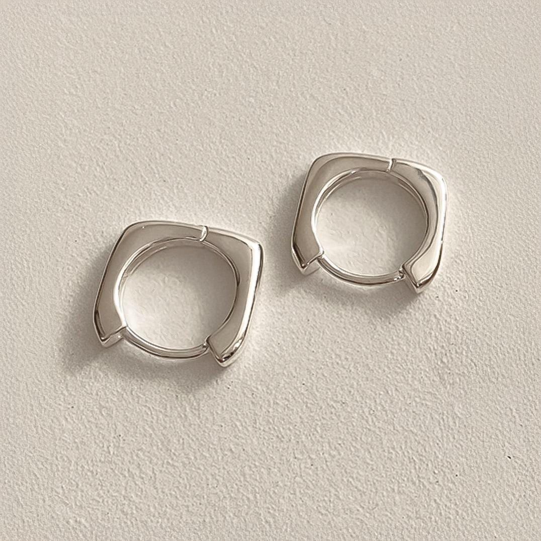 Square Silver Huggie Earrings