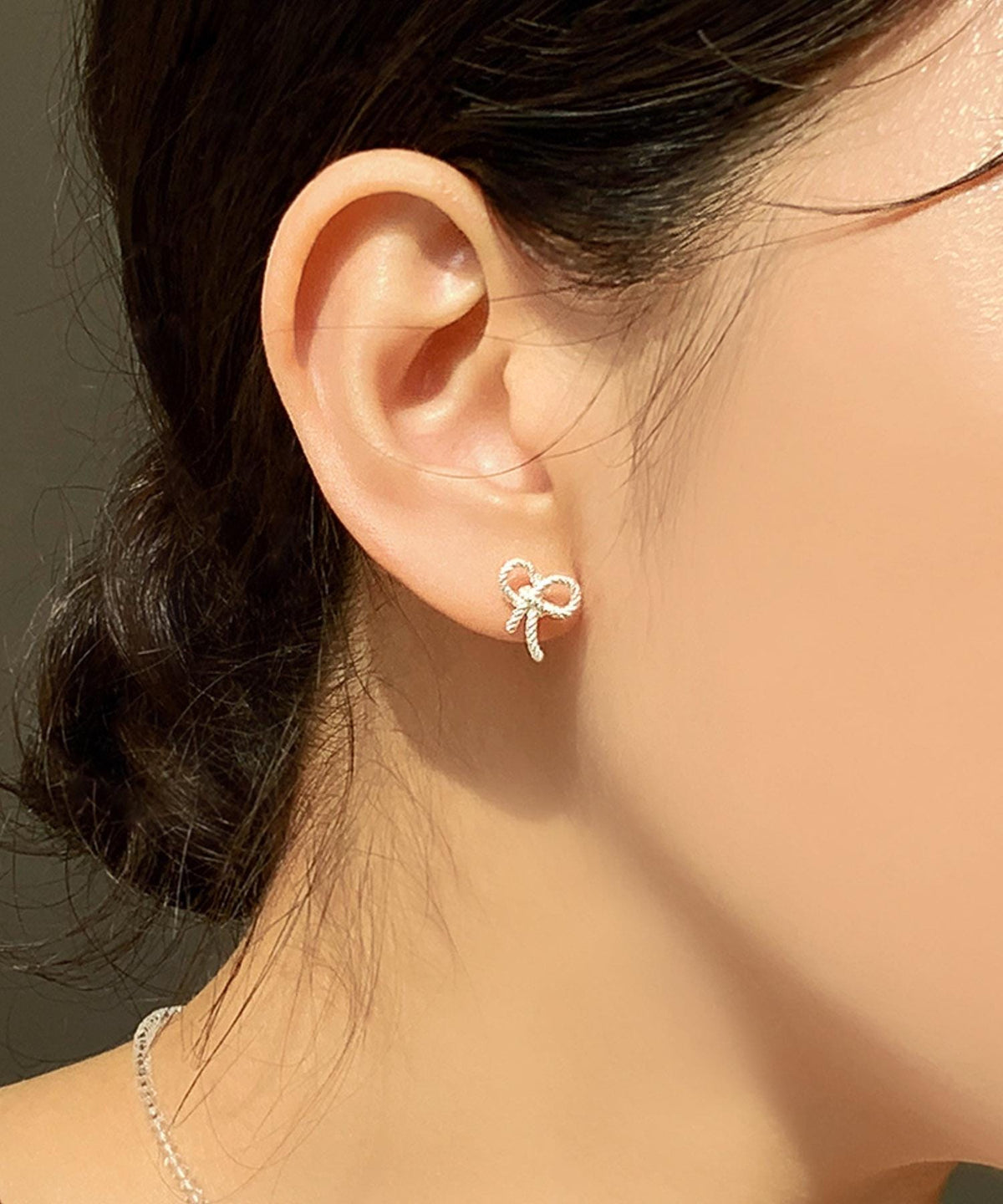 Rope Bow Silver Stud Earrings