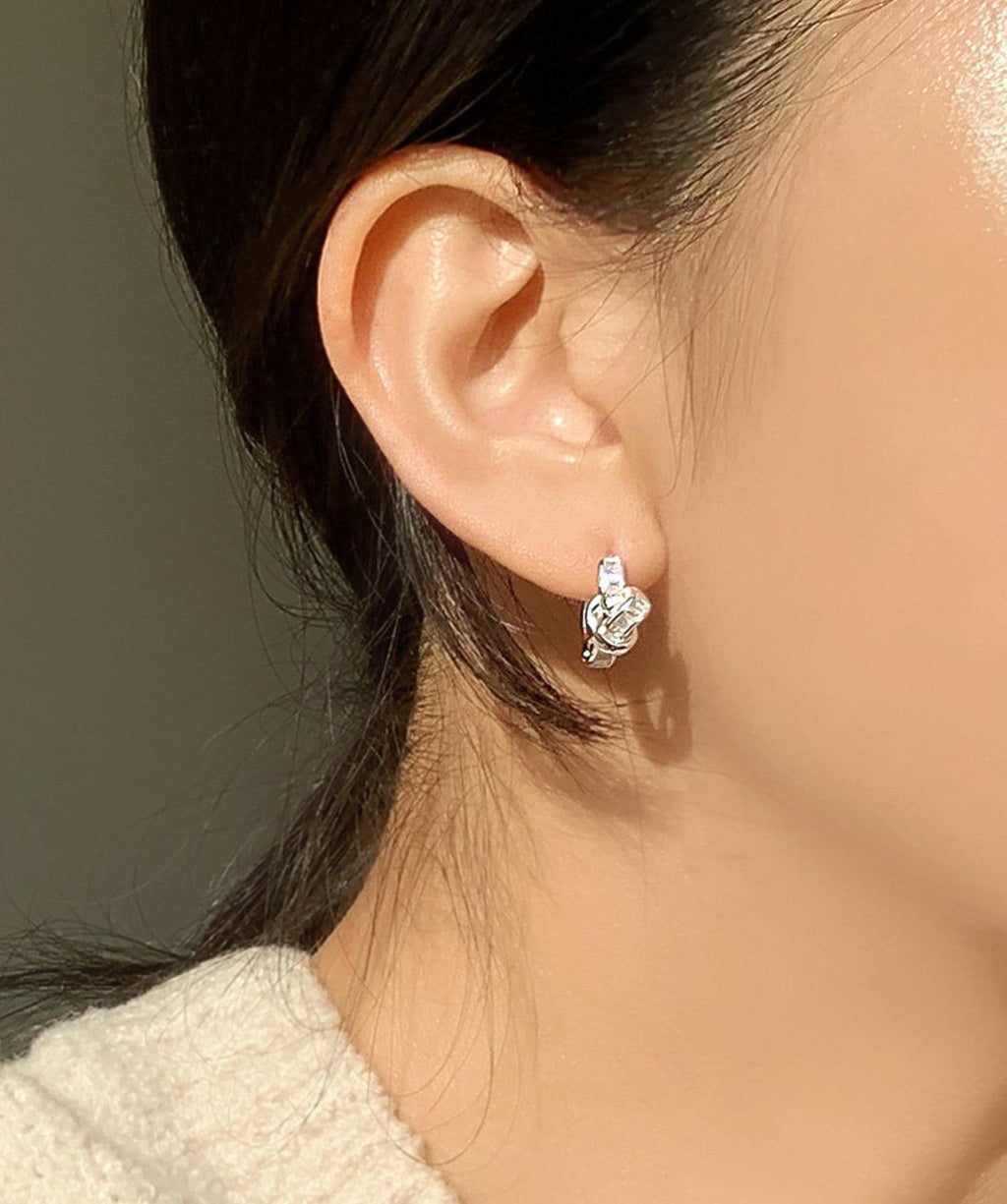 Baguette Knot Huggie Earrings