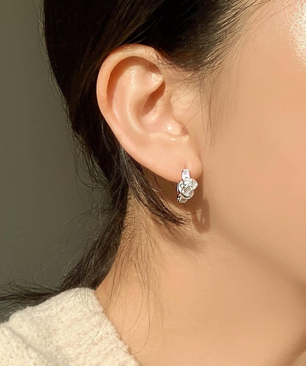 Baguette Knot Huggie Earrings
