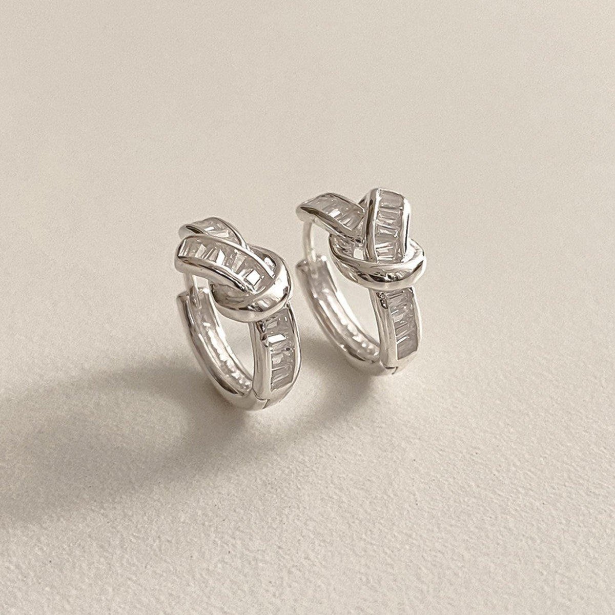 Baguette Knot Huggie Earrings