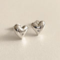 Puffed Heart CZ Silver Stud Earrings
