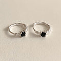 Twisted Silver Huggie Earrings with Black Stone