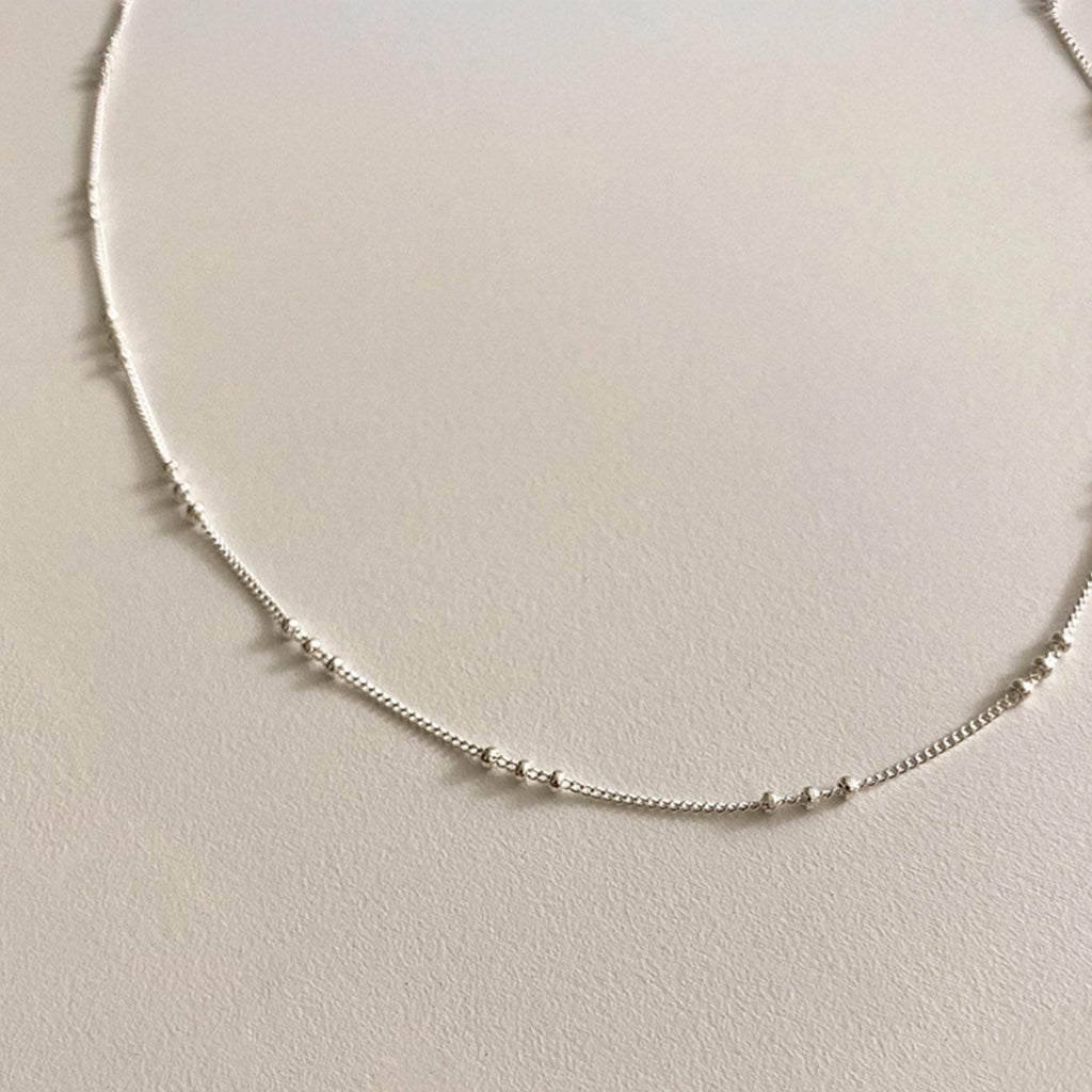 Dainty Beaded Silver Chain Necklace