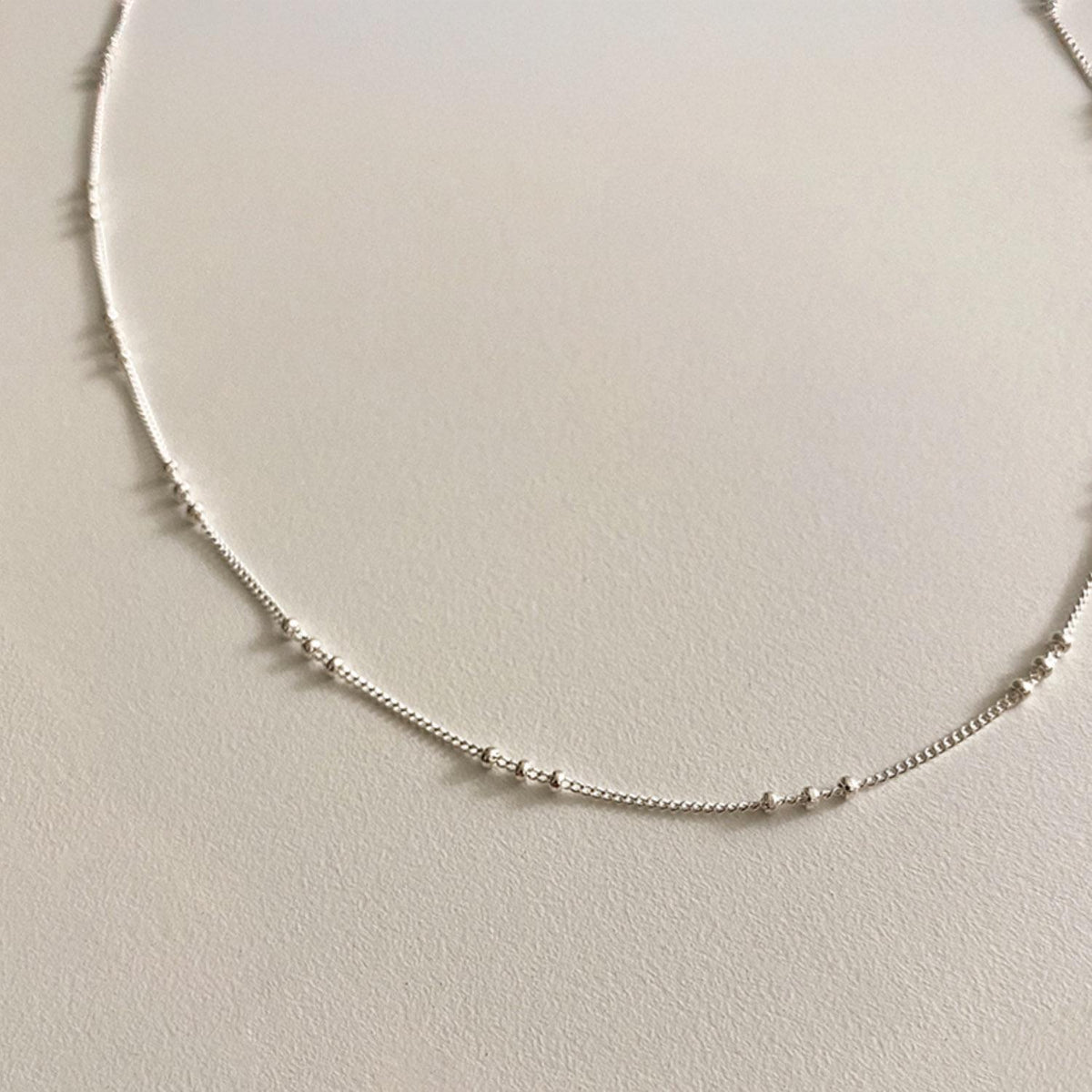 Dainty Beaded Silver Chain Necklace