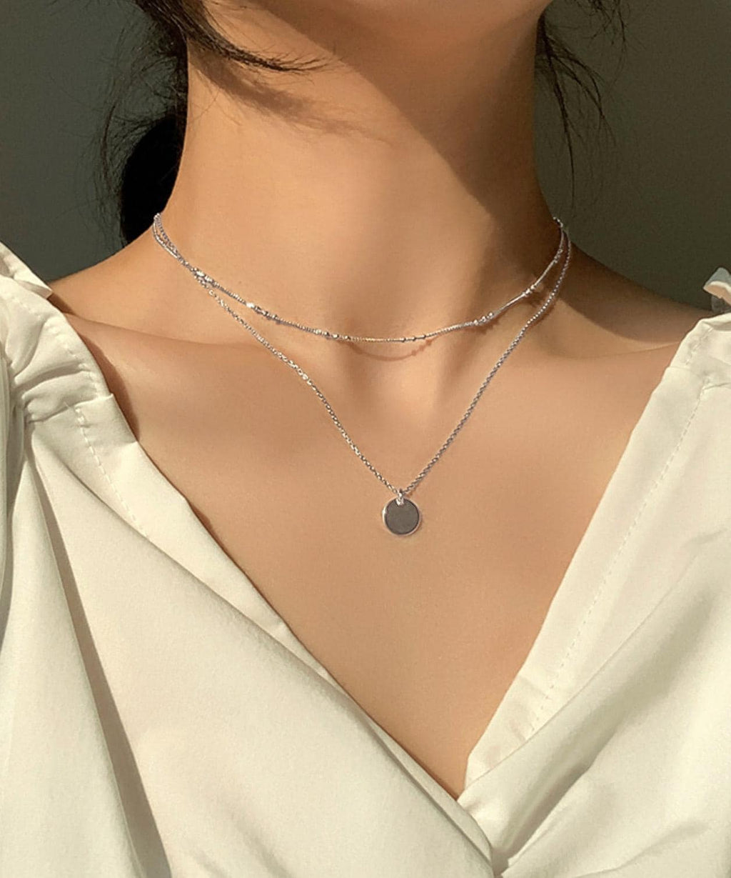 Dainty Beaded Silver Chain Necklace