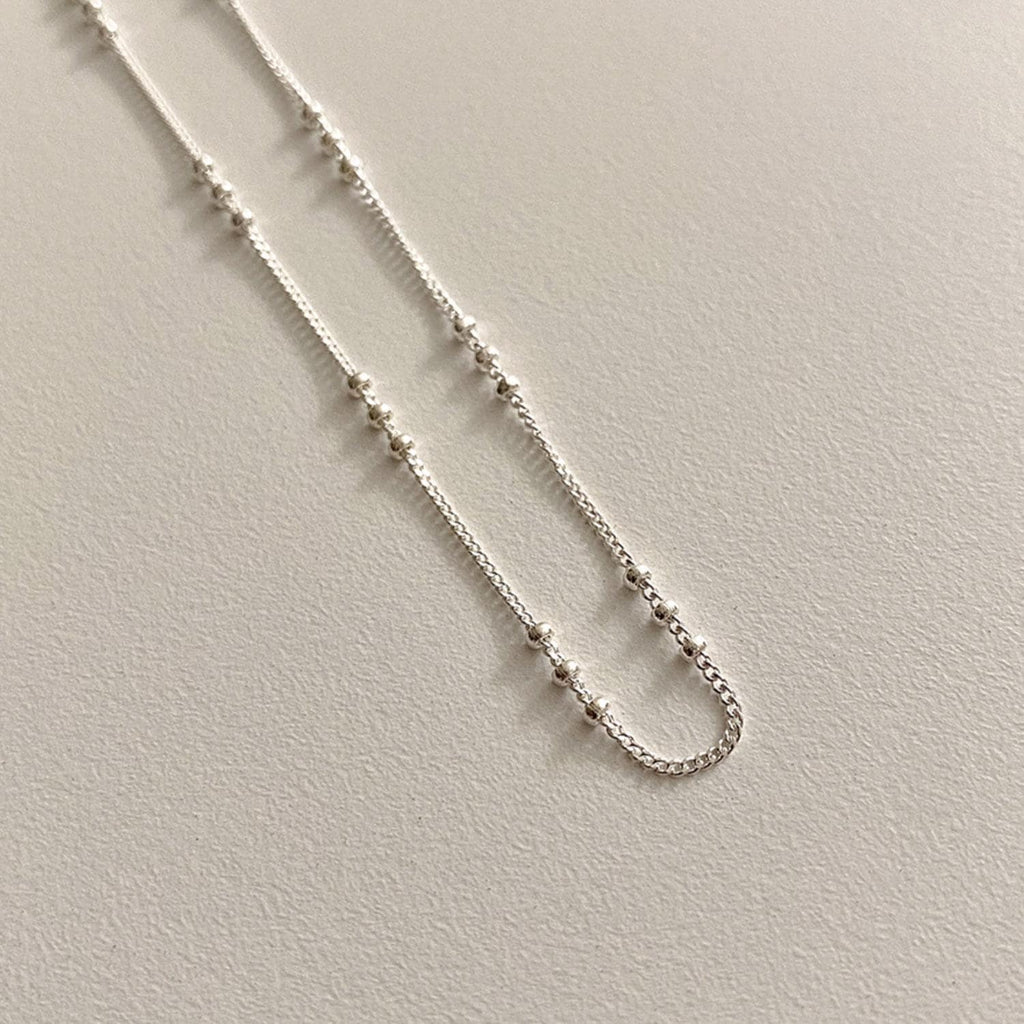 Dainty Beaded Silver Chain Necklace