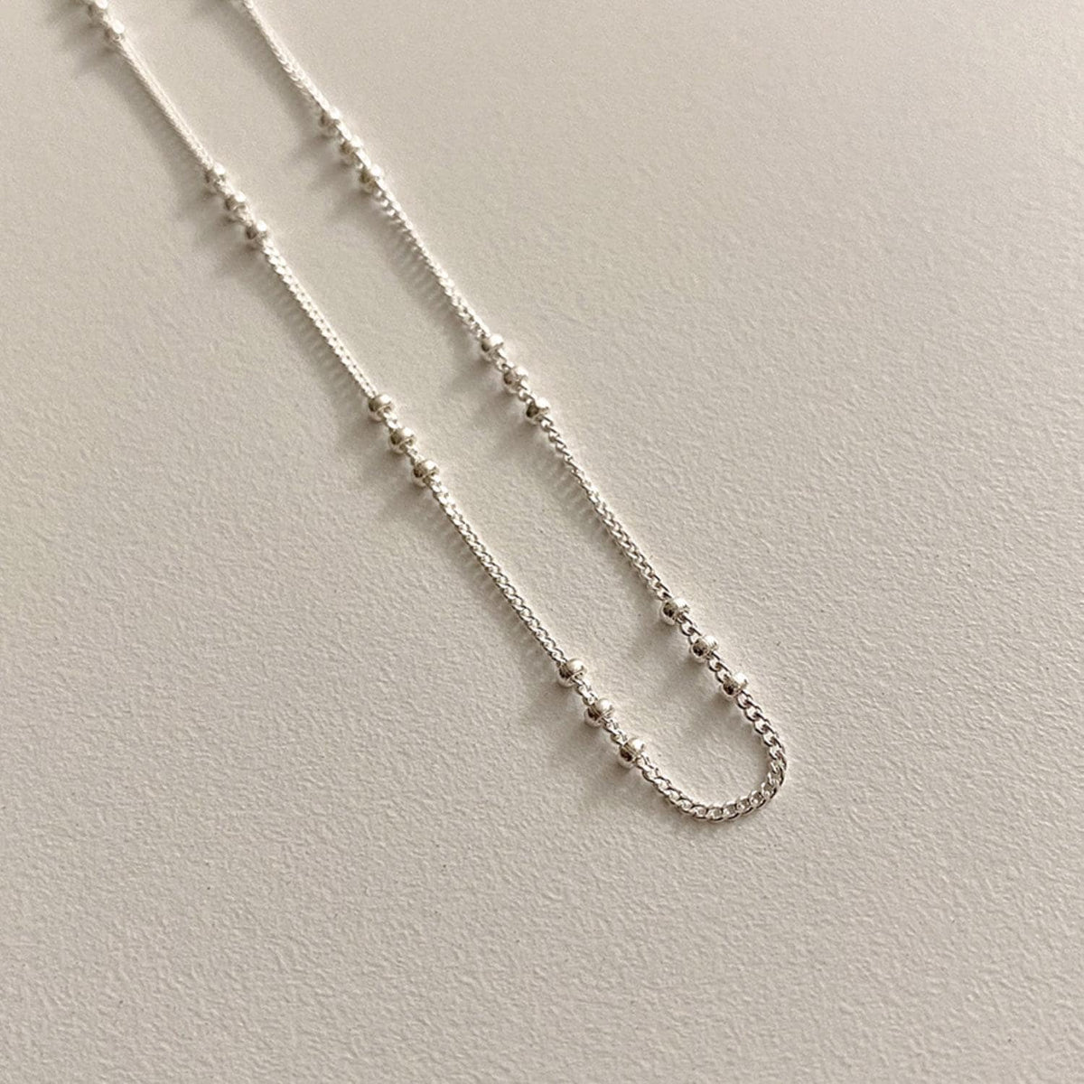 Dainty Beaded Silver Chain Necklace