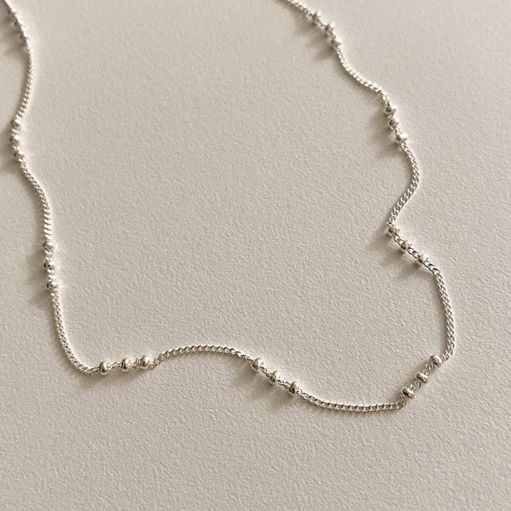 Dainty Beaded Silver Chain Necklace