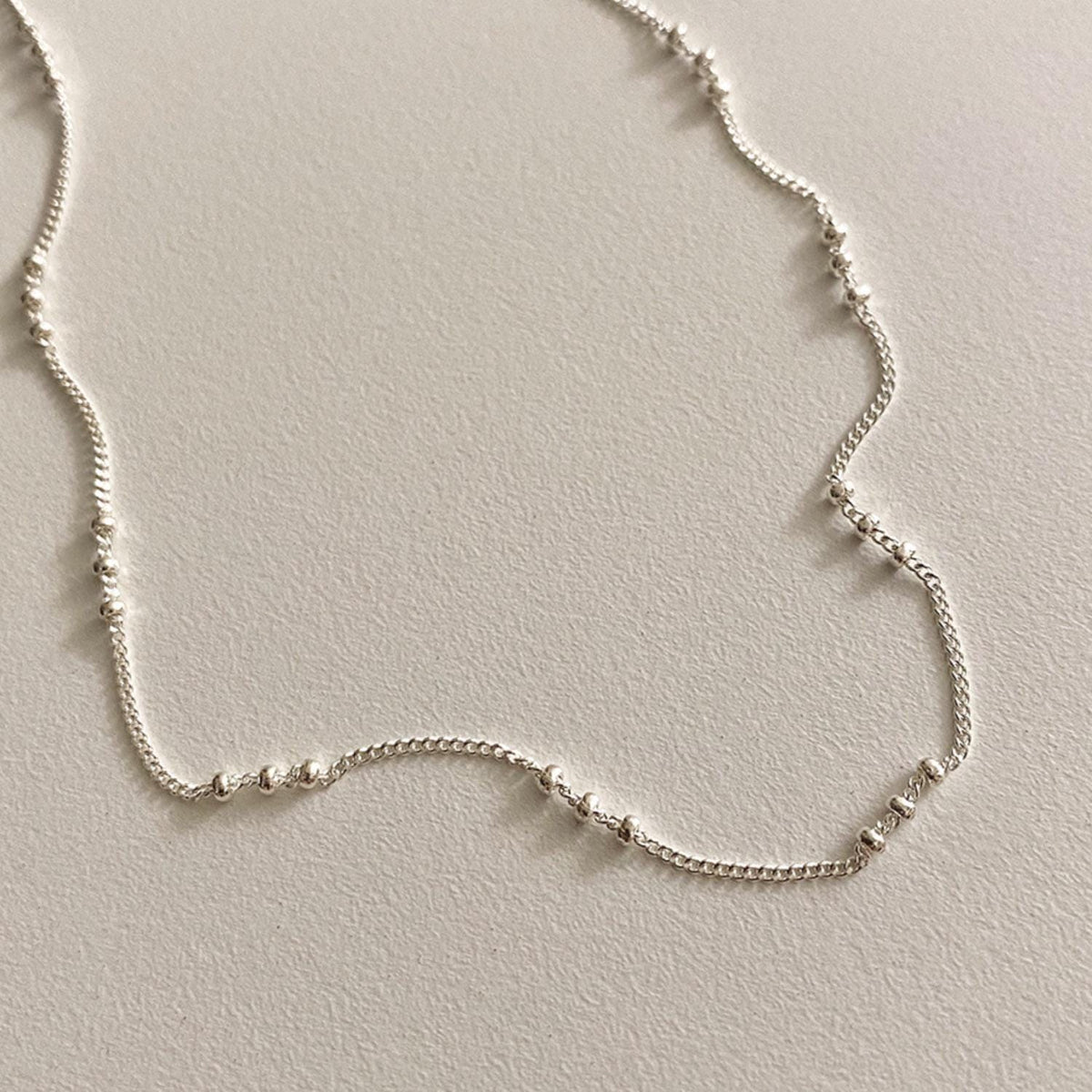 Dainty Beaded Silver Chain Necklace