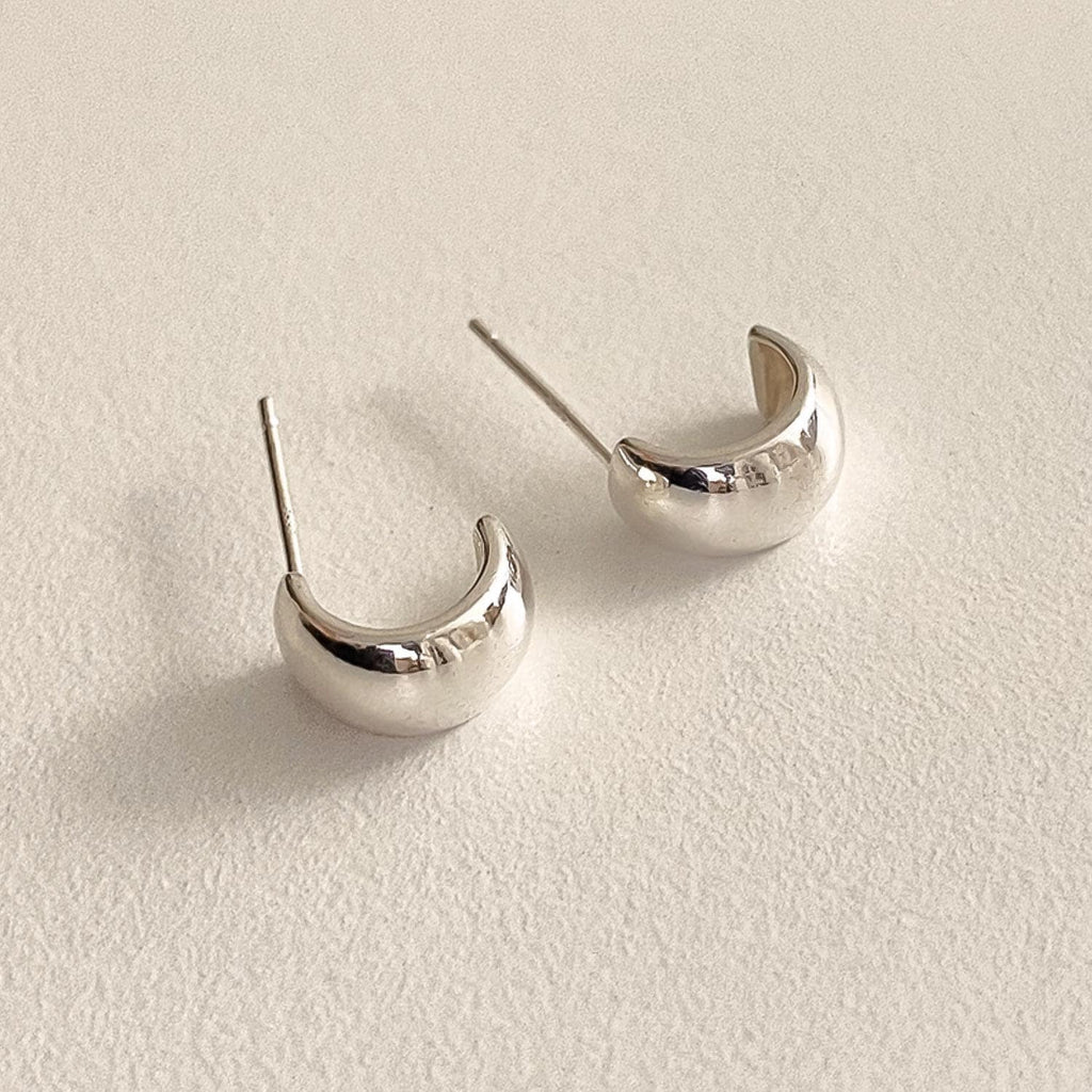 Curved Half Dome Silver Stud Earrings