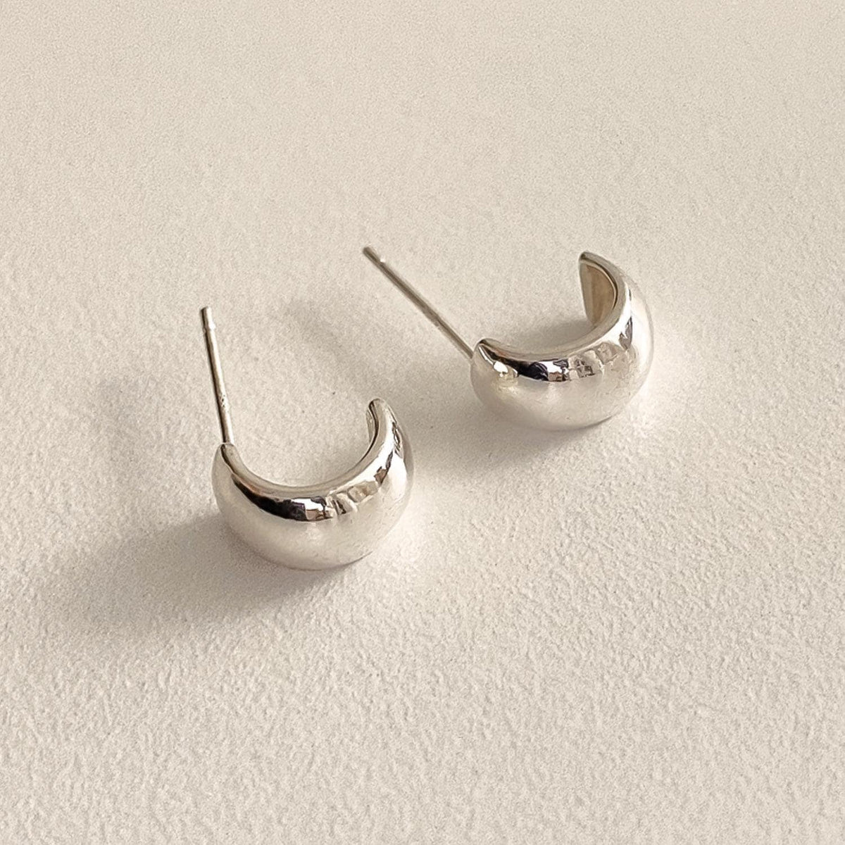 Curved Half Dome Silver Stud Earrings