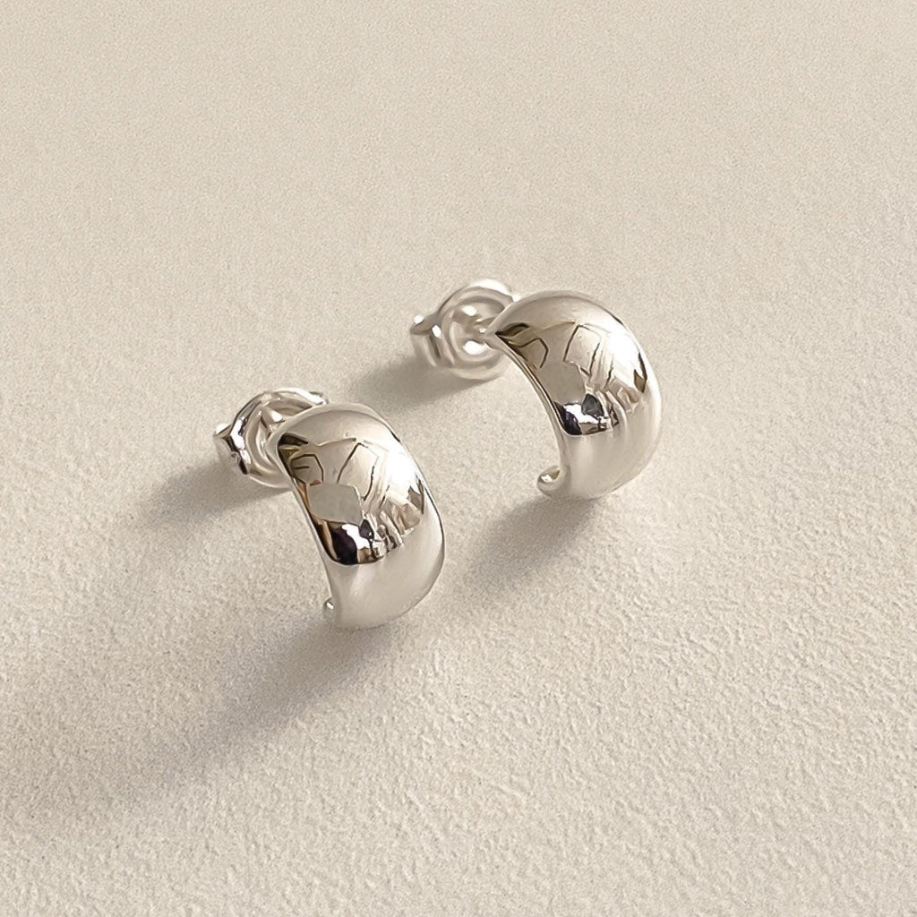 Curved Half Dome Silver Stud Earrings