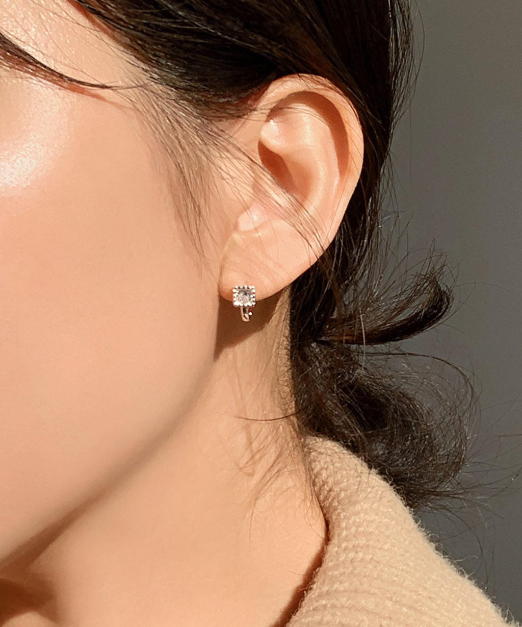 Square CZ Huggie Earrings