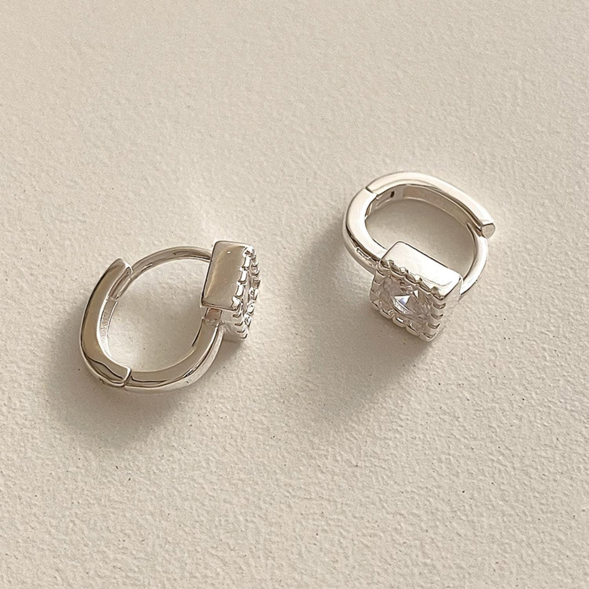 Square CZ Huggie Earrings