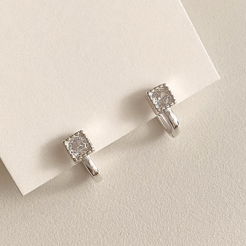 Square CZ Huggie Earrings
