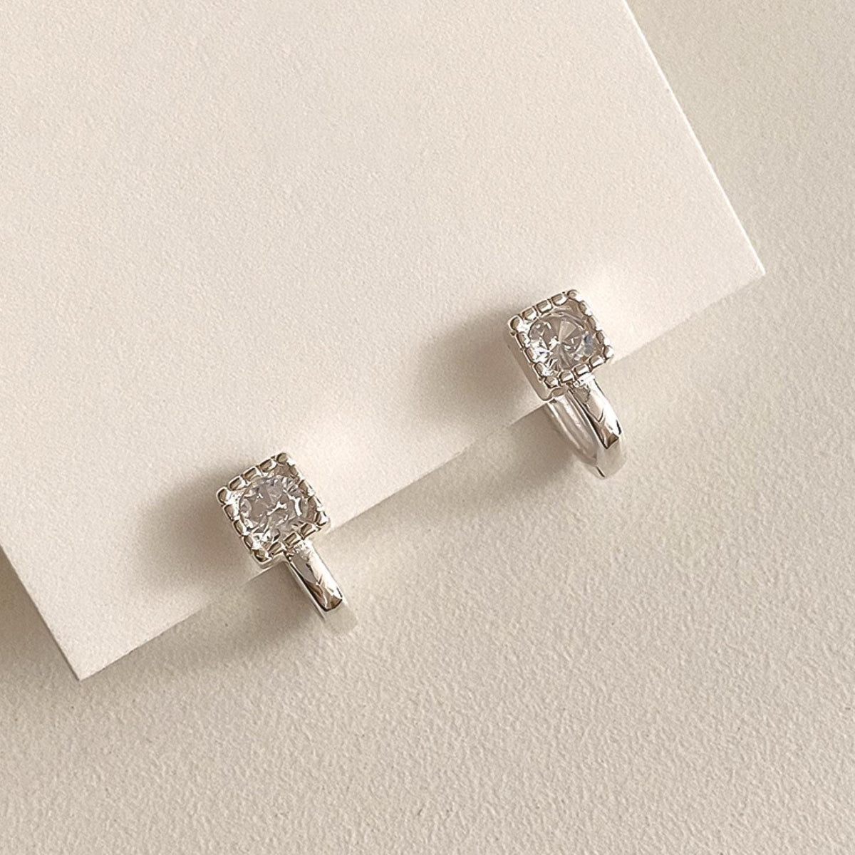 Square CZ Huggie Earrings