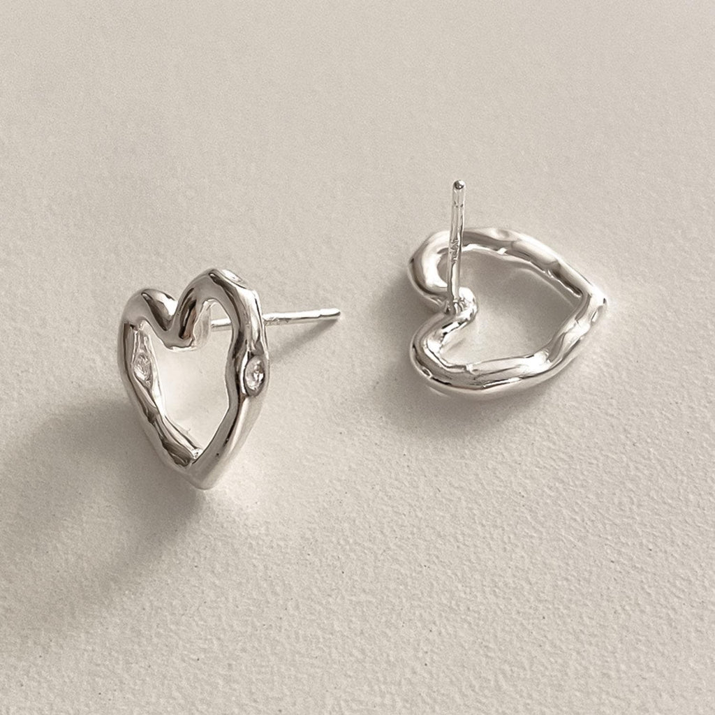Organic Textured Heart Stud Earrings