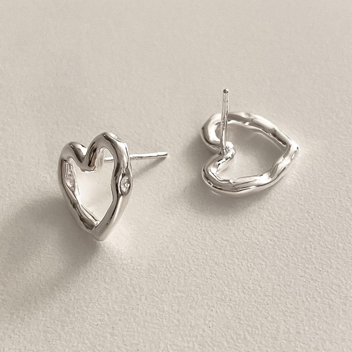 Organic Textured Heart Stud Earrings