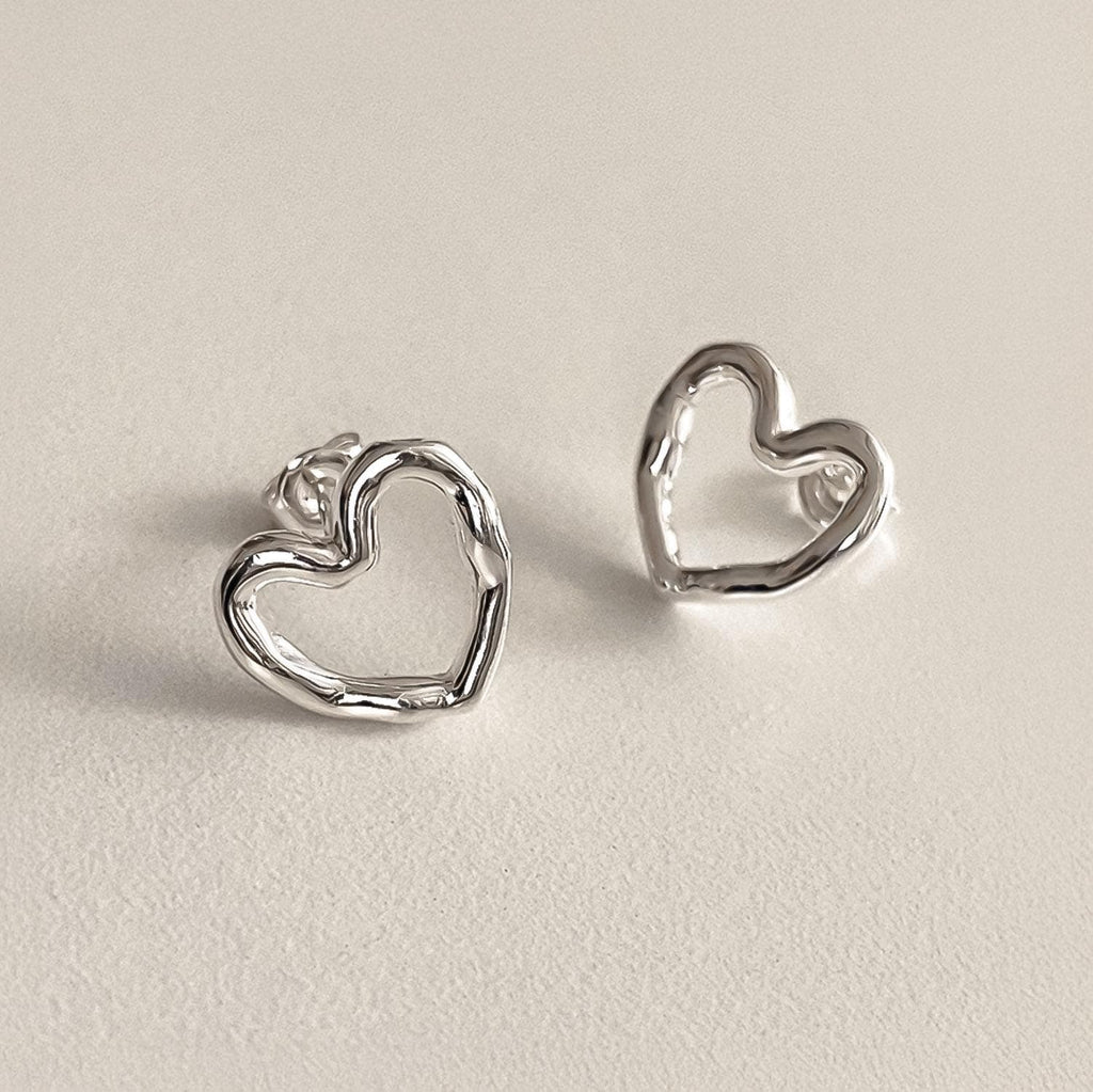 Organic Textured Heart Stud Earrings