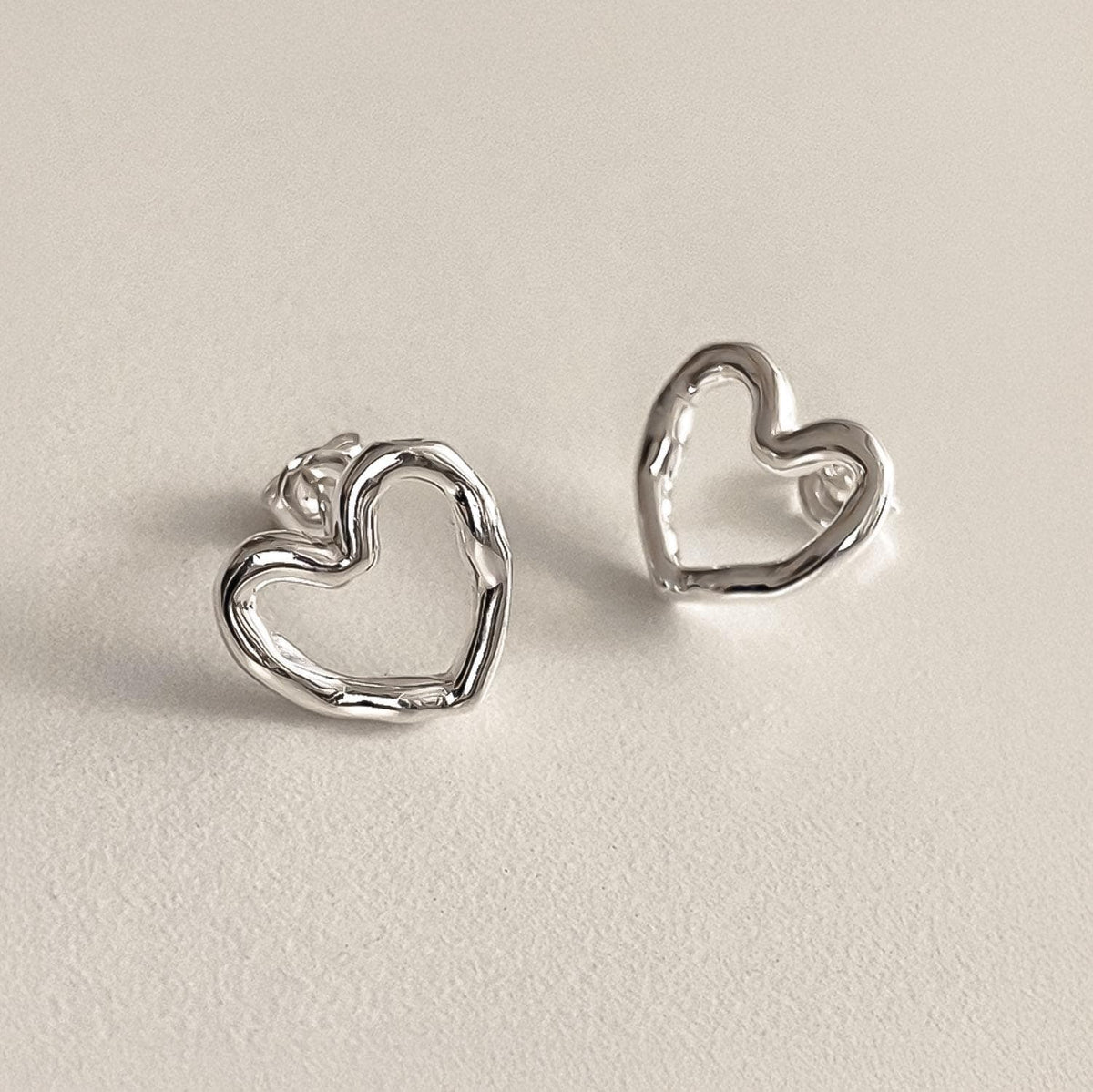 Organic Textured Heart Stud Earrings