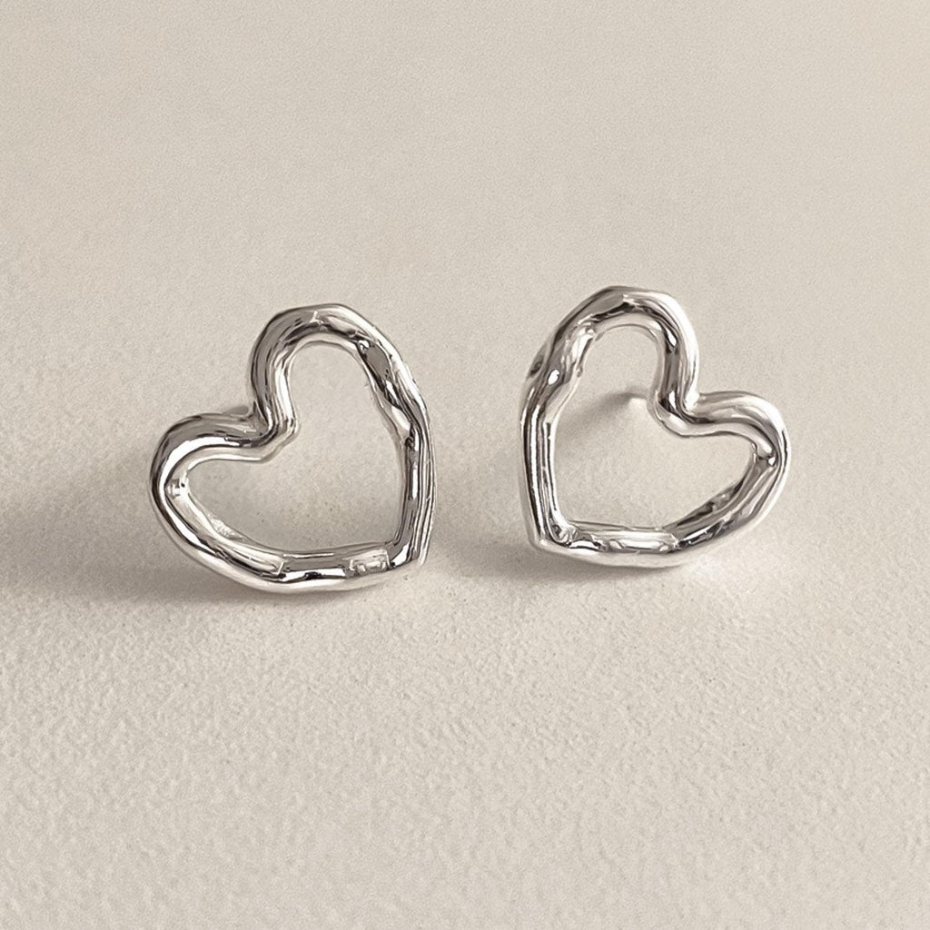 Organic Textured Heart Stud Earrings