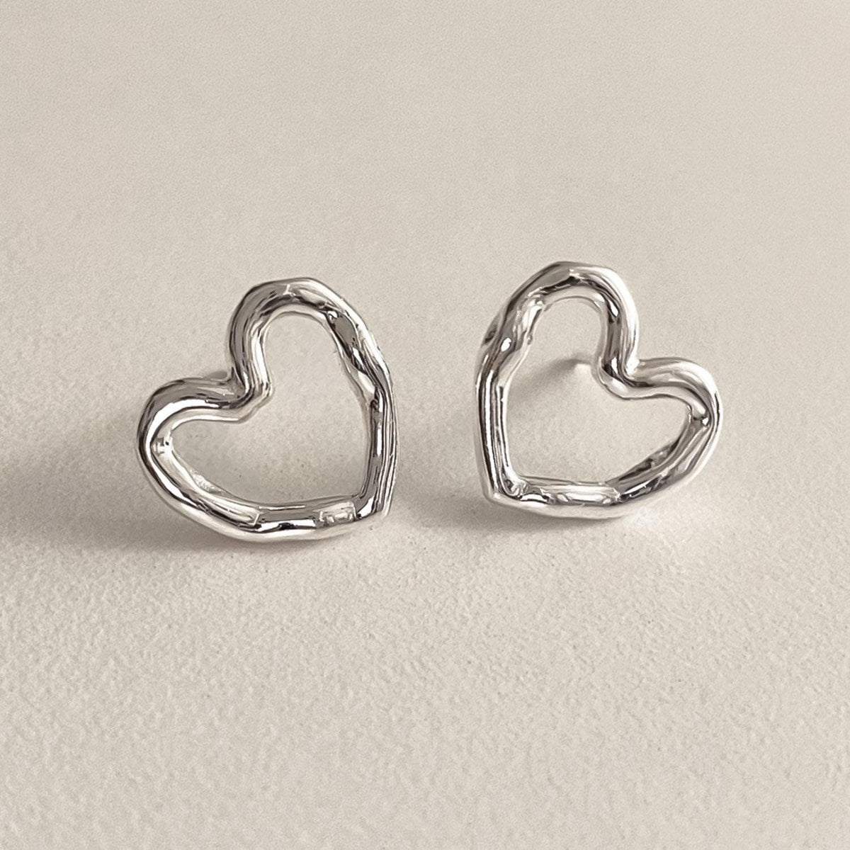 Organic Textured Heart Stud Earrings