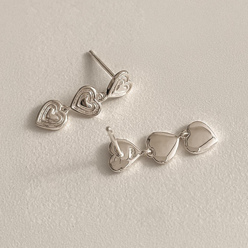 Triple Heart Drop Earrings