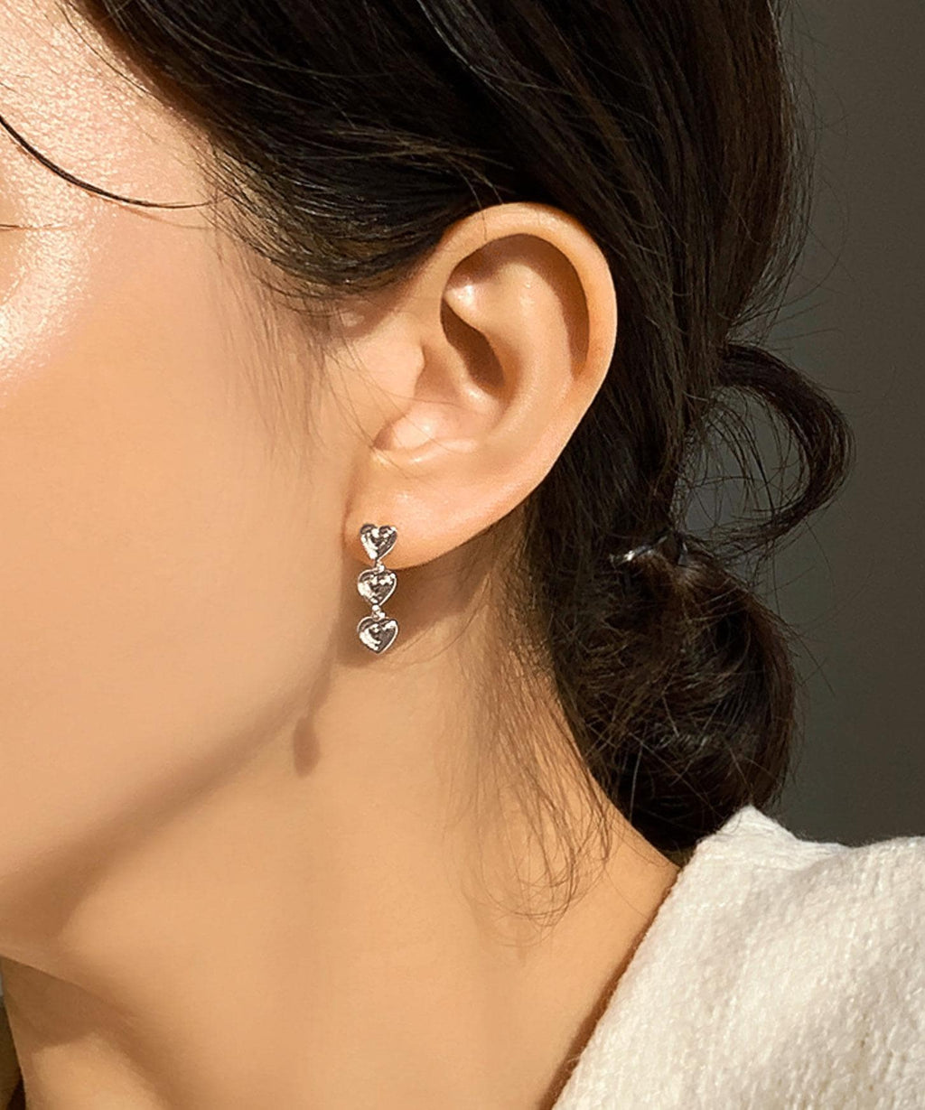 Triple Heart Drop Earrings