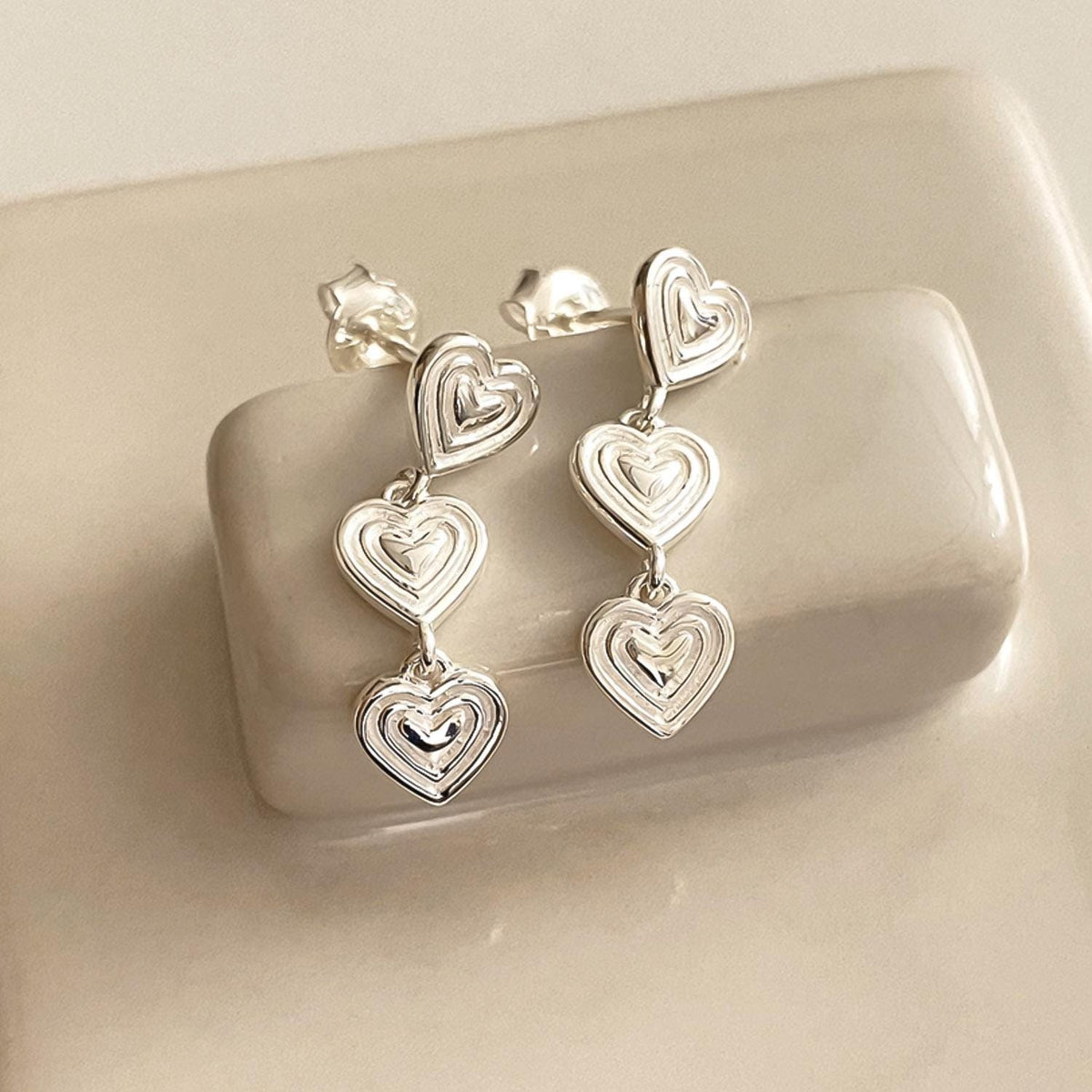 Triple Heart Drop Earrings