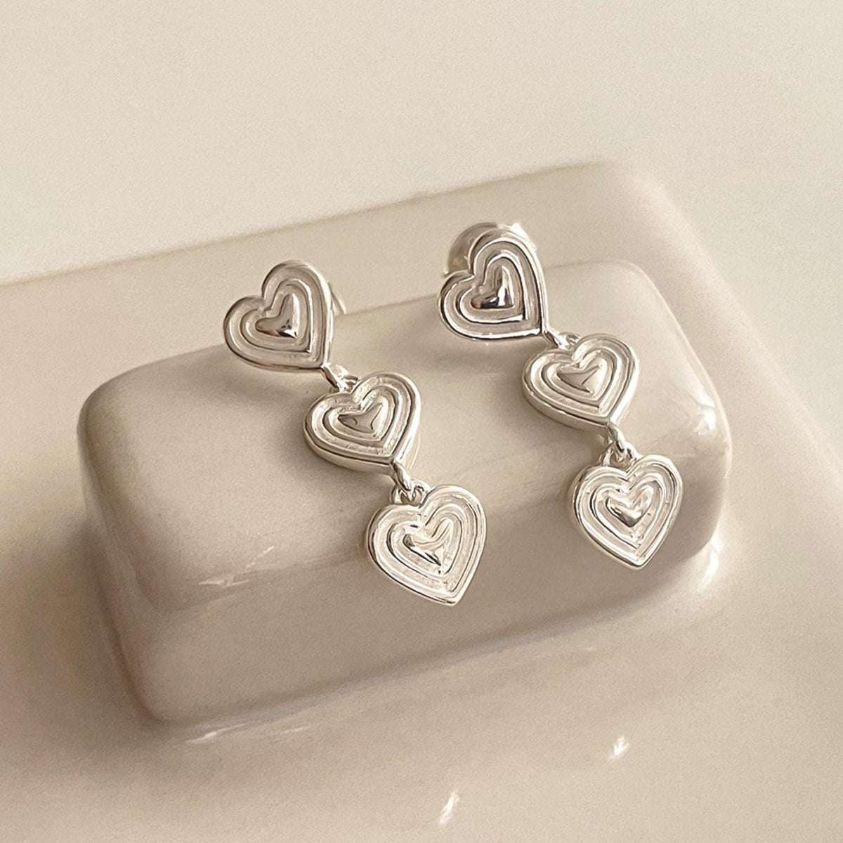 Triple Heart Drop Earrings