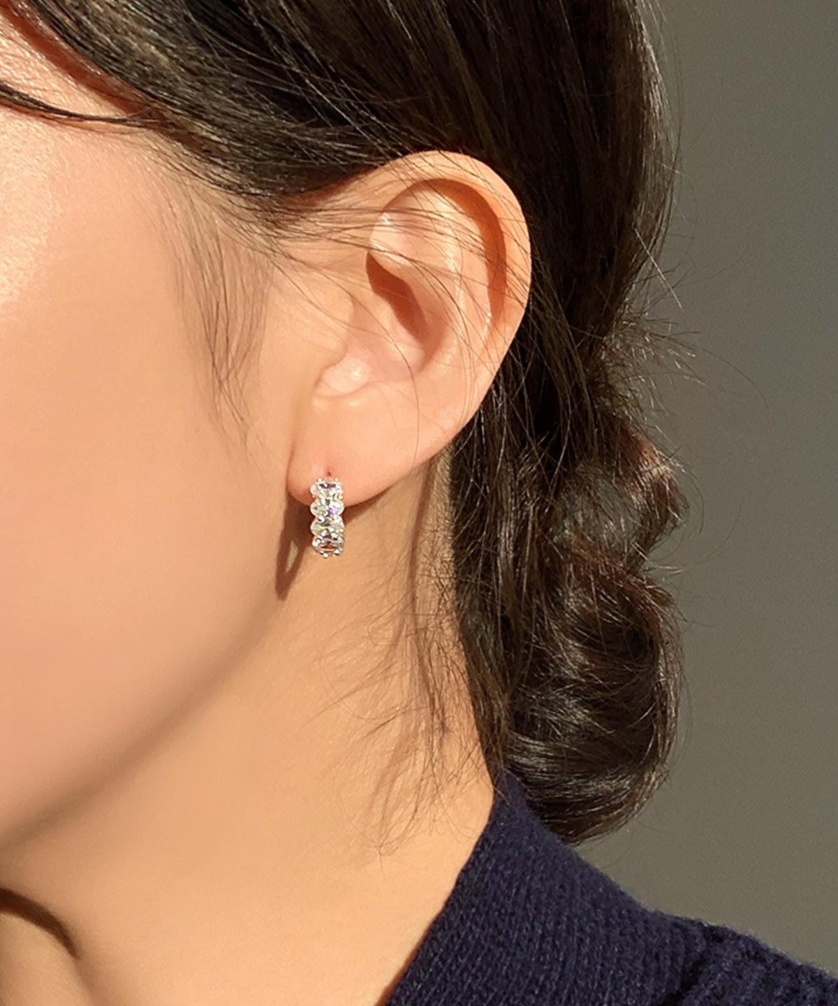 Oval CZ Cluster Huggie Earrings