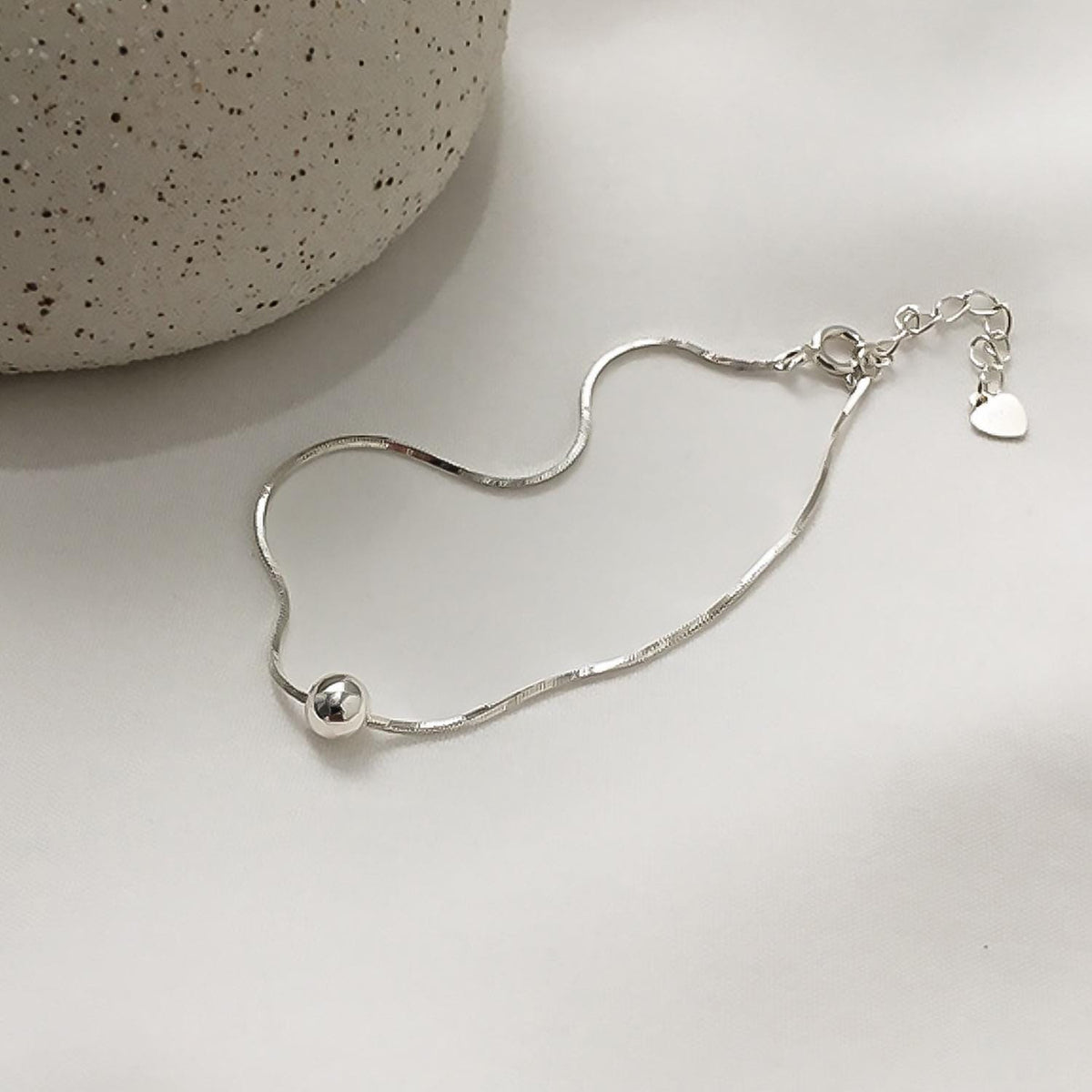 Minimalist Silver Ball Snake Chain Bracelet