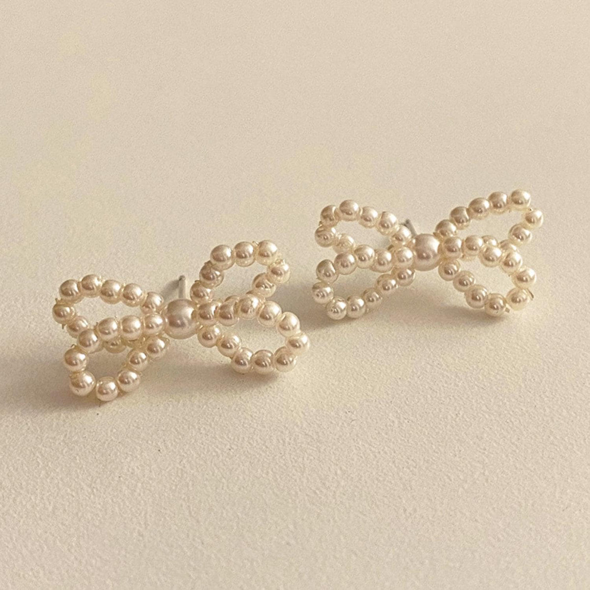 Double Bow Beaded Pearl Stud Earrings