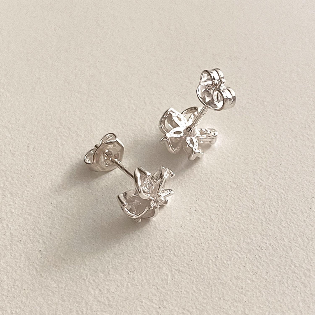 CZ Pinwheel Flower Stud Earrings
