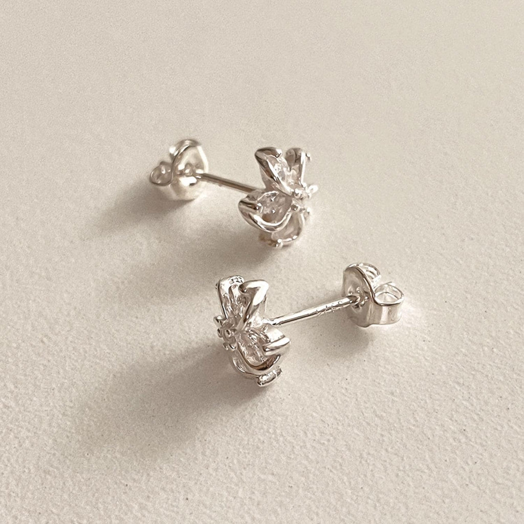 CZ Pinwheel Flower Stud Earrings