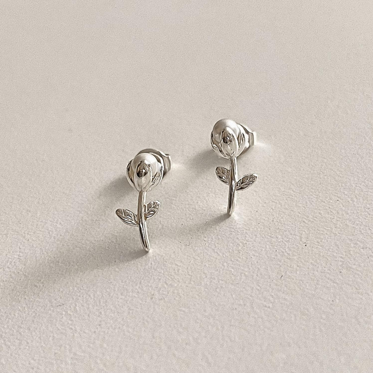 Mini Pearl Rose Bud Stud Earrings