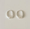 Round Square Matte Silver Hoop Earrings