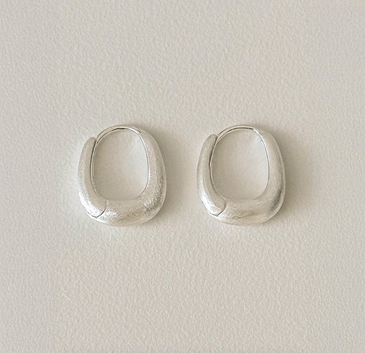 Round Square Matte Silver Hoop Earrings